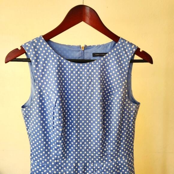 TOMMY HILFIGER Blue White Polka Dot Print Sleeveless A-line Silhouette Dress S - Picture 9 of 14